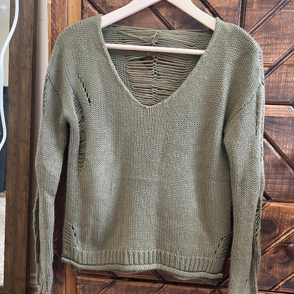 Green Distressed Sweater
